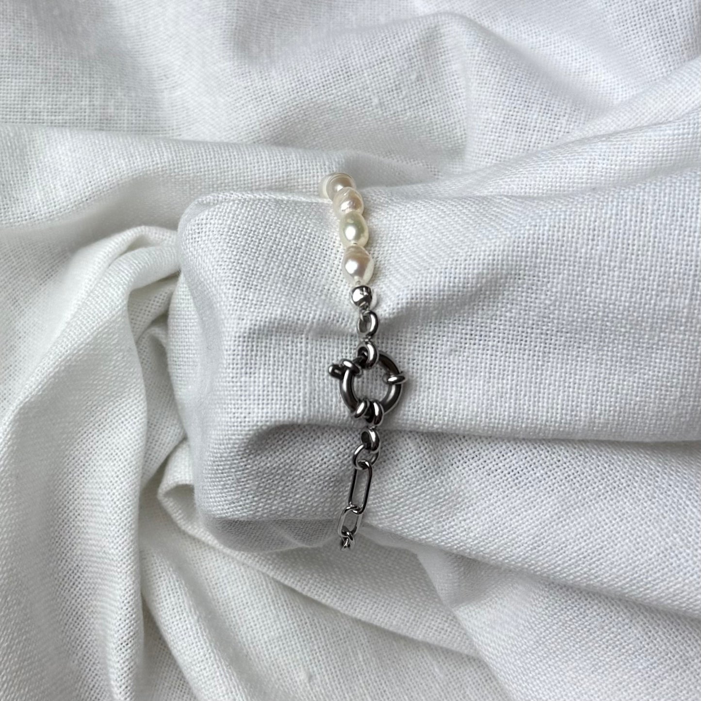 Armband zoetwaterparel-schakel - Zilver