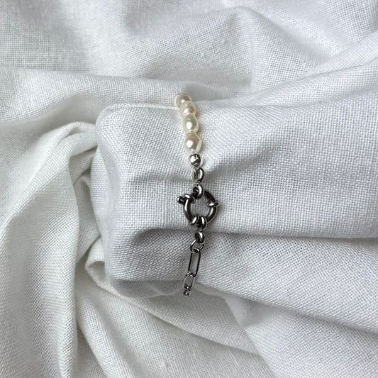 Armband zoetwaterparel-schakel - Zilver