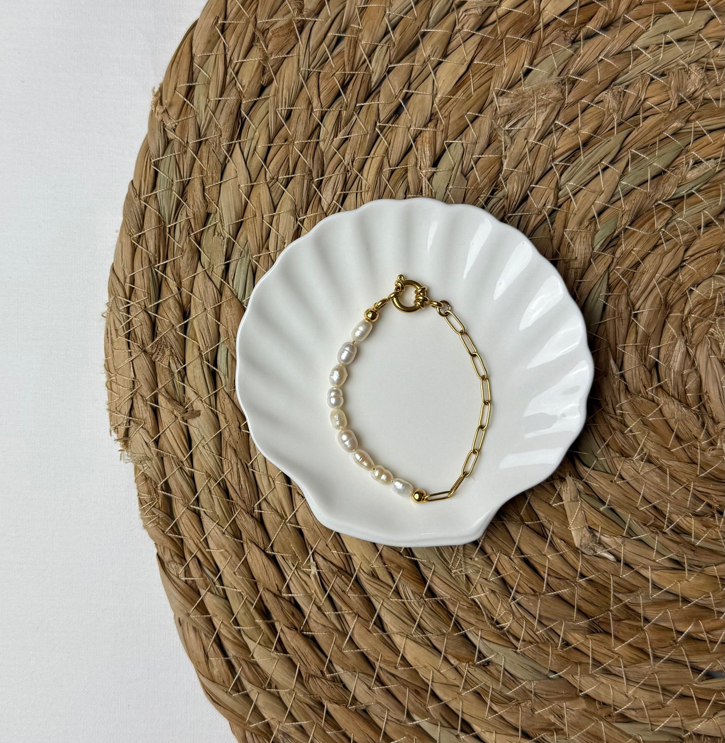 Armband zoetwaterparel-schakel - Goud